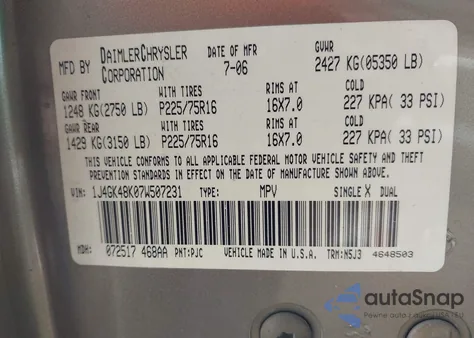 2007 Jeep Liberty Sport z USA, uszkodzony, nr VIN 1J4GK48K07W507231